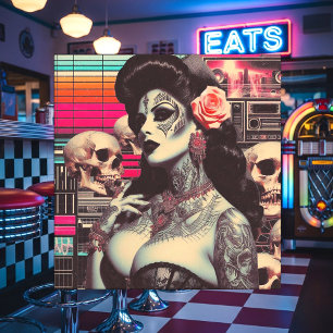 Synthwave Creepy Pin-up Ceramic Tile