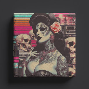 Synthwave Creepy Pin-up Stone Coaster