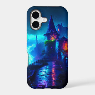 Synthwave Cyberpunk Castle Neon Fantasy Landscape