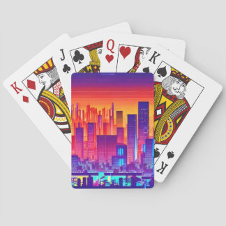 Synthwave/Cyberpunk City at Sunset Playing Cards