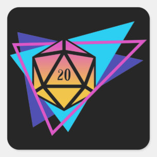 Synthwave D20 Dice Steampunk Tabletop RPG Square Sticker
