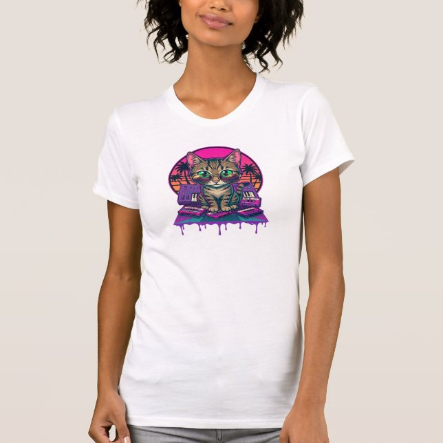 Synthwave DJ Cat T-Shirt (Front)