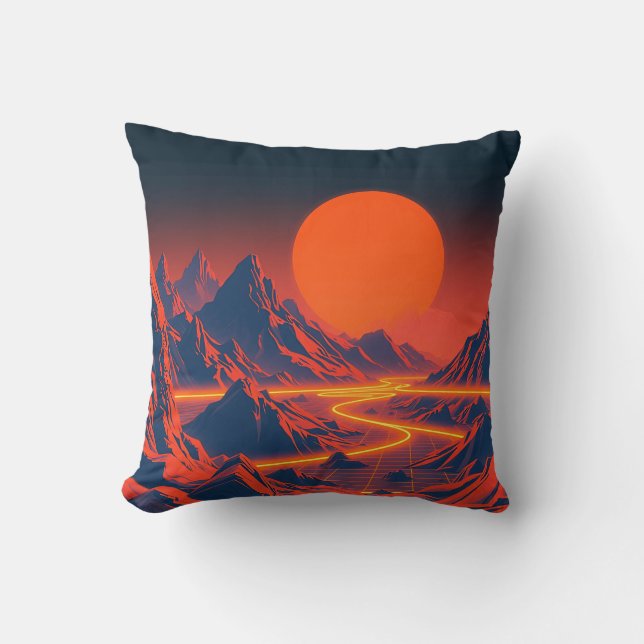 Synthwave Landscape with Neon Mountains Cushion (Front)