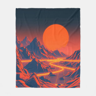 Synthwave Landscape with Neon Mountains Fleece Blanket
