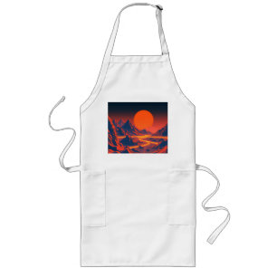 Synthwave Landscape with Neon Mountains Long Apron