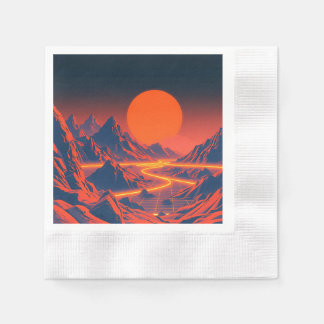 Synthwave Landscape with Neon Mountains Napkin