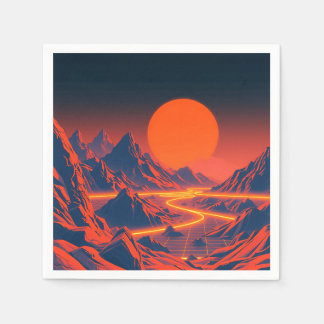 Synthwave Landscape with Neon Mountains Napkin
