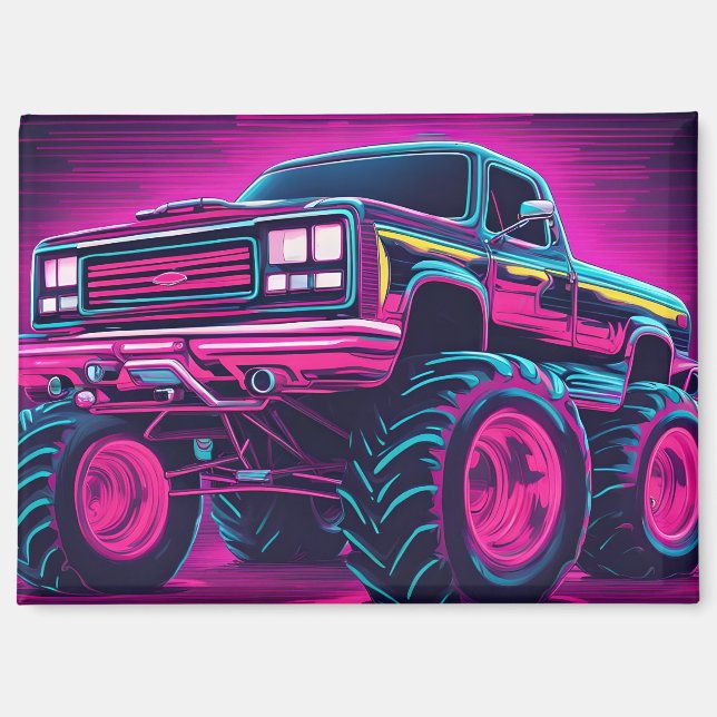 Synthwave Monster Truck Magnet (Front)