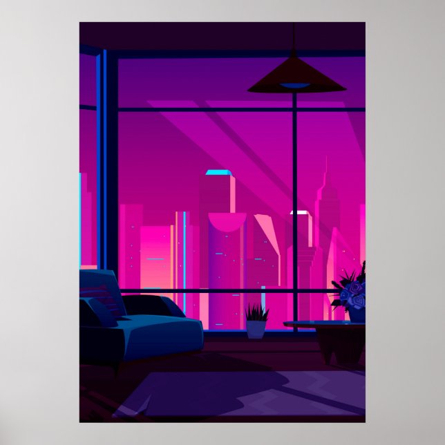 Synthwave Neon City: terrace, penthouse Poster (Front)