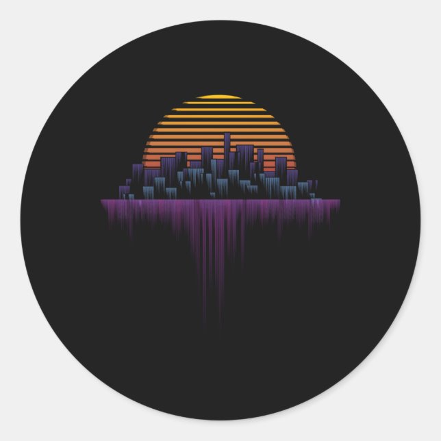 Synthwave Outrun Vaporwave City Aesthetic Classic Round Sticker (Front)