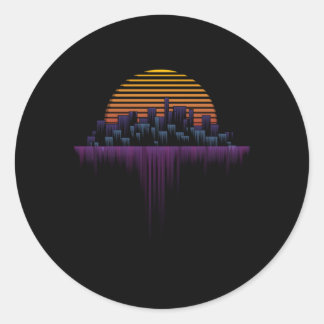 Synthwave Outrun Vaporwave City Aesthetic Classic Round Sticker