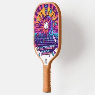 Synthwave Padel Retro Vector Illustration Pickleball Paddle
