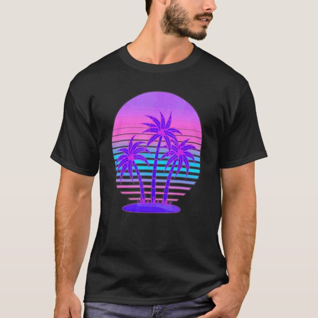 Synthwave Palm Trees Retro 80s Vaporwave Tropical  T-Shirt (Front)
