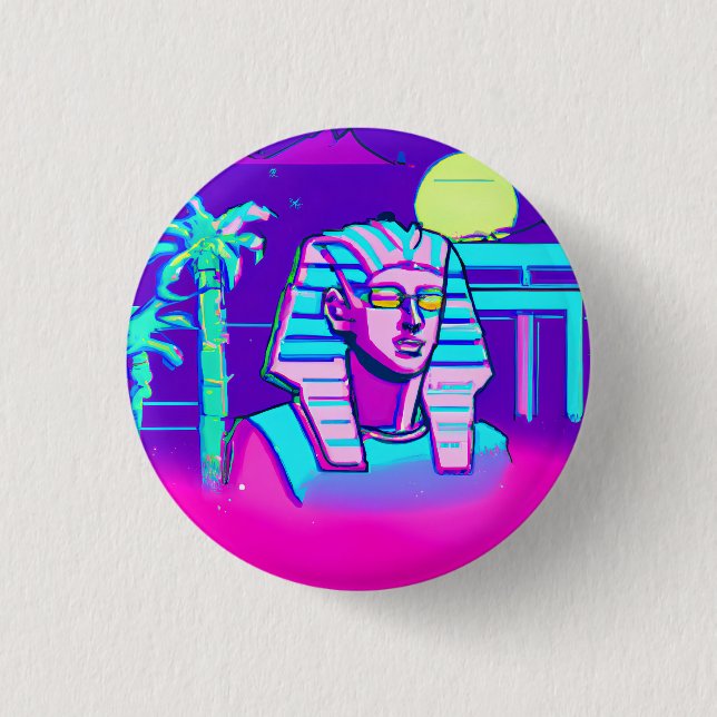 Synthwave Pharaoh 3 Cm Round Badge (Front)