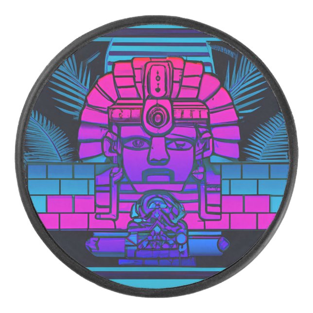 Synthwave Pharaoh Hockey Puck (Front)