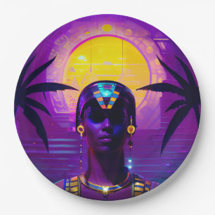 Synthwave Pharaoh Paper Plate