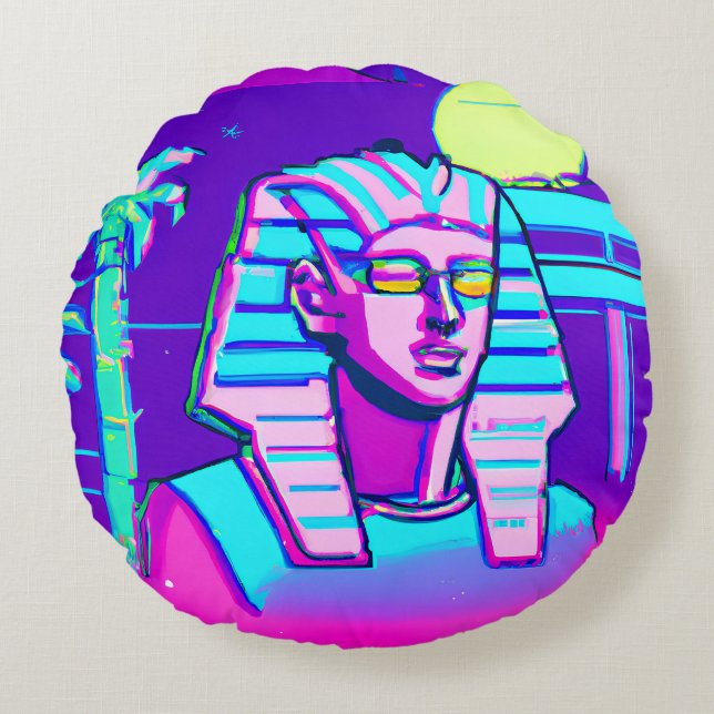 Synthwave Pharaoh Round Cushion (Front)