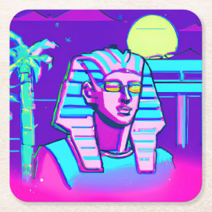 Synthwave Pharaoh Square Paper Coaster
