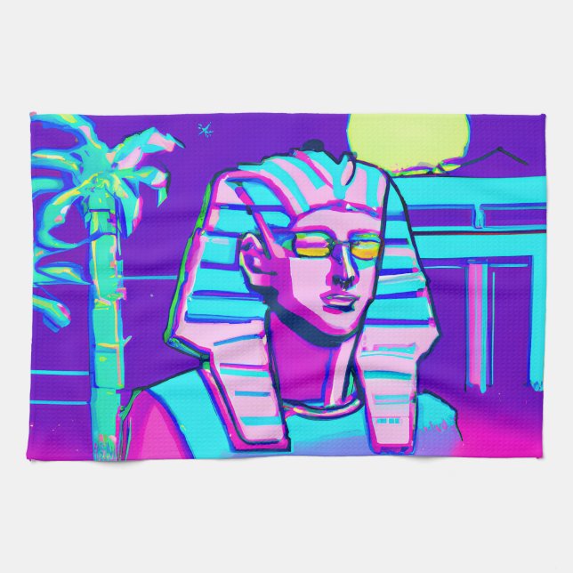 Synthwave Pharaoh Tea Towel (Horizontal)