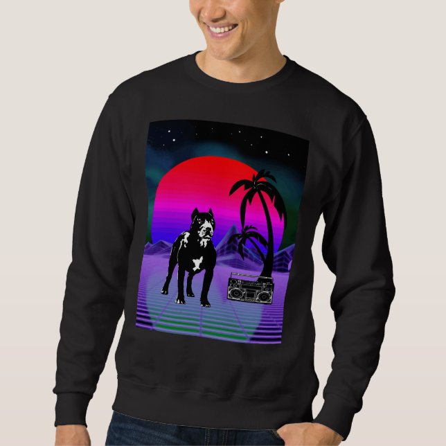 Synthwave Pitbull Dog Retro Boom Box Sweatshirt (Front)