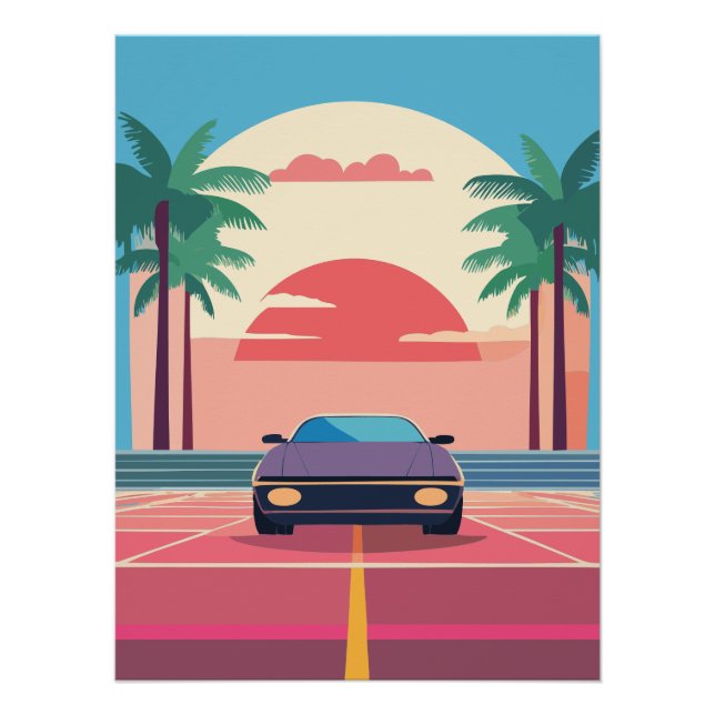 Synthwave Retro Car Wall Poster (Front)