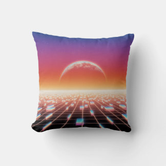 Synthwave Retro-Futuristic Landscape Cushion