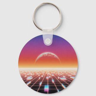 Synthwave Retro-Futuristic Landscape Key Ring