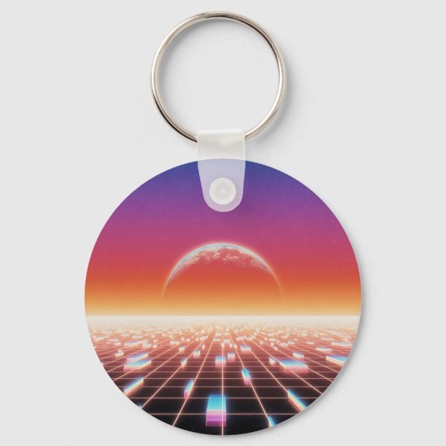 Synthwave Retro-Futuristic Landscape Key Ring (Front)