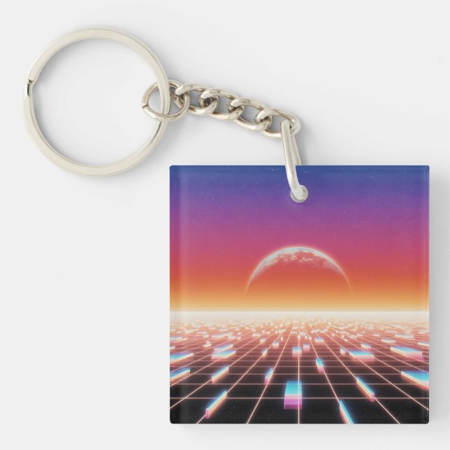 Synthwave Retro-Futuristic Landscape Key Ring (Front)