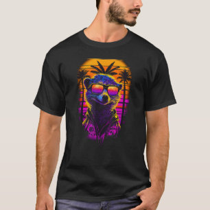 Synthwave Retrowave Meerkat With Sunglasses Retro  T-Shirt