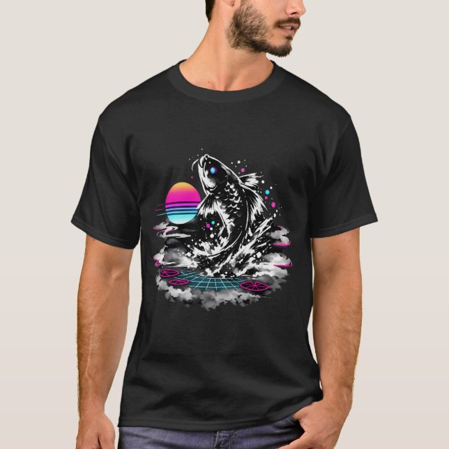 Synthwave Sumi-e Koi Leap T-Shirt (Front)