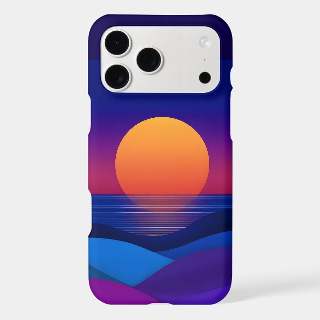 Synthwave Sunset Abstract Waves iPhone Case (Back)