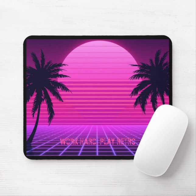Synthwave Sunset Retro 80s Aesthetic Large  Mouse Pad (With Mouse)