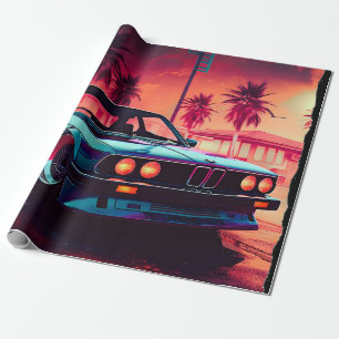 Synthwave Trends - BMW Classics AI-Generated Art - Wrapping Paper