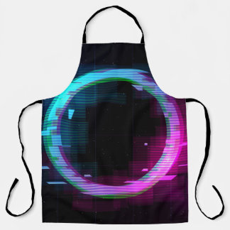 Synthwave Vaporwave Retrowave Glitch Circle with b Apron