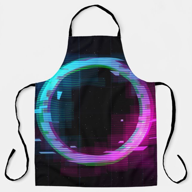 Synthwave Vaporwave Retrowave Glitch Circle with b Apron (Front)