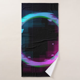 Synthwave Vaporwave Retrowave Glitch Circle with b Bath Towel