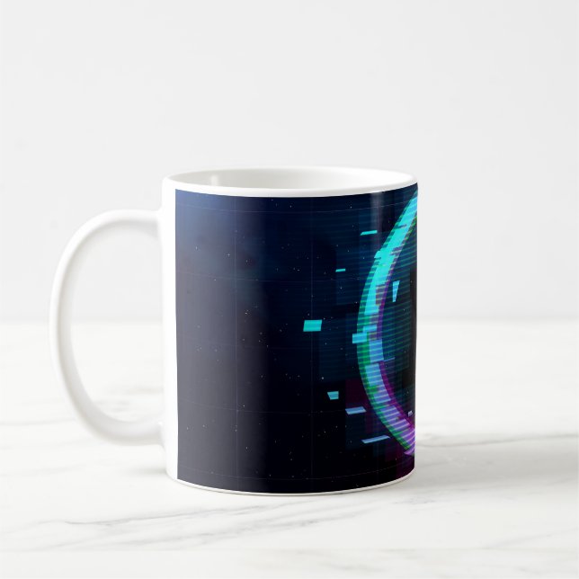 Synthwave Vaporwave Retrowave Glitch Circle with b Coffee Mug (Left)