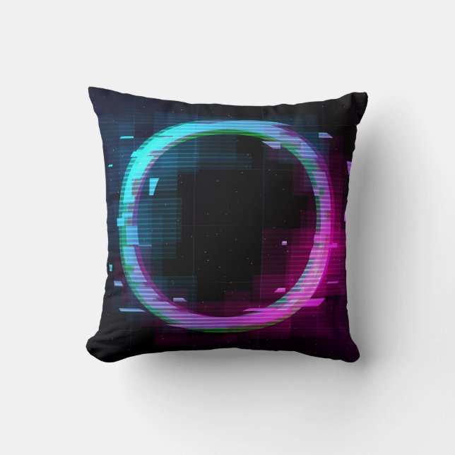 Synthwave Vaporwave Retrowave Glitch Circle with b Cushion (Front)