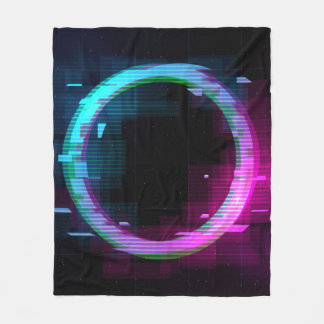 Synthwave Vaporwave Retrowave Glitch Circle with b Fleece Blanket