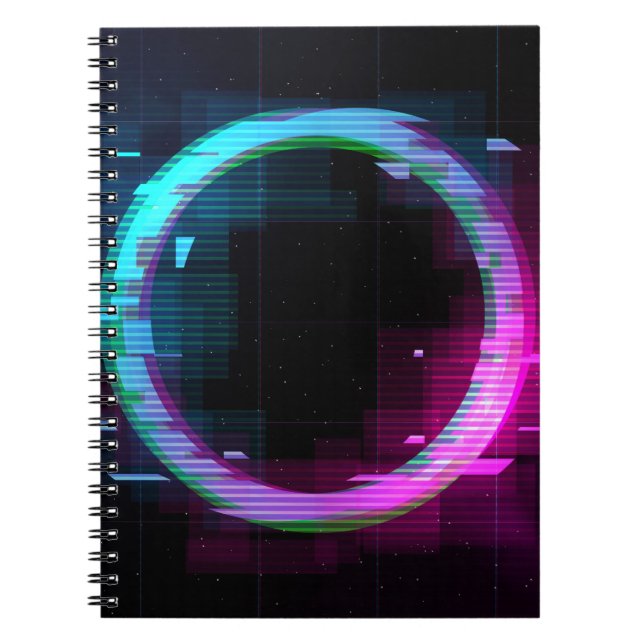 Synthwave Vaporwave Retrowave Glitch Circle with b Notebook (Front)