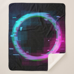 Synthwave Vaporwave Retrowave Glitch Circle with b Sherpa Blanket