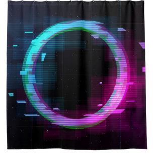 Synthwave Vaporwave Retrowave Glitch Circle with b Shower Curtain