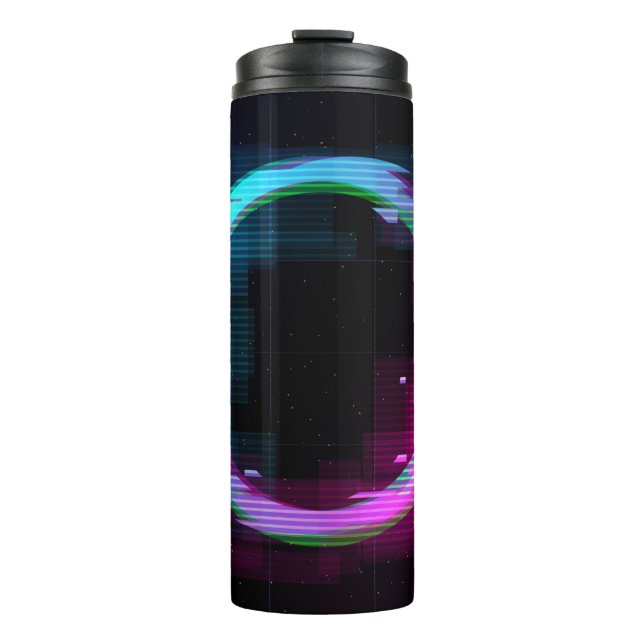 Synthwave Vaporwave Retrowave Glitch Circle with b Thermal Tumbler (Front)