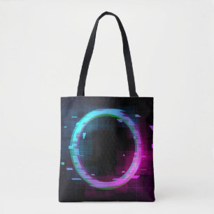 Synthwave Vaporwave Retrowave Glitch Circle with b Tote Bag