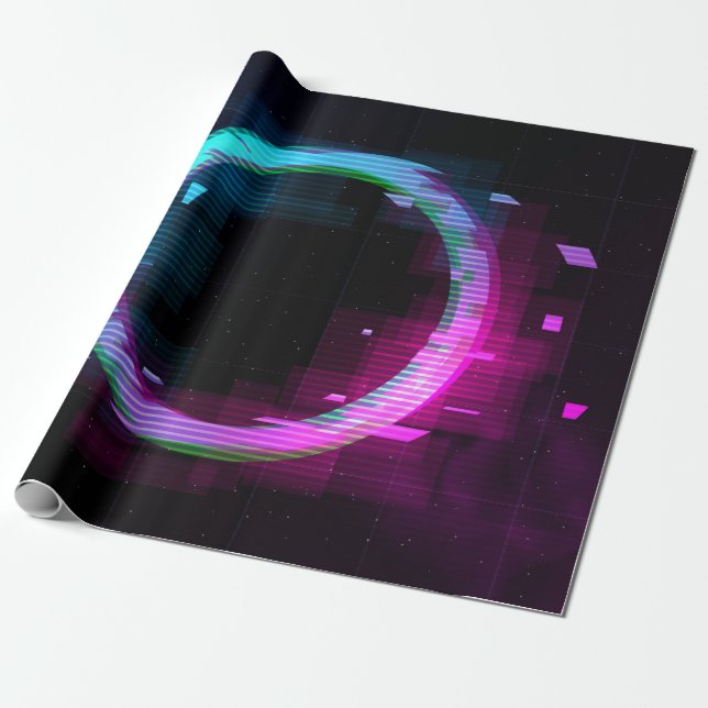 Synthwave Vaporwave Retrowave Glitch Circle with b Wrapping Paper (Unrolled)