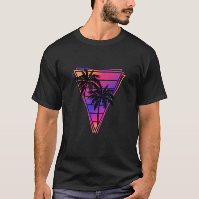 Synthwave Vaporwave Triangle Palm Trees Gradient u T-Shirt (Front)