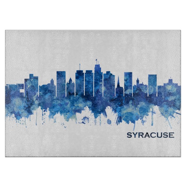 Syracuse New York Skyline Blue Cutting Board (Front)