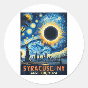 Syracuse New York Total Solar Eclipse 2024 Starry Classic Round Sticker