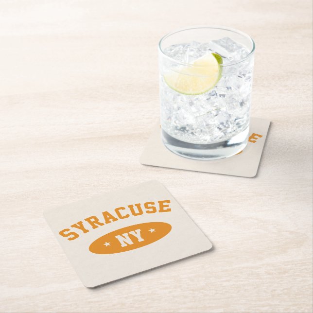 Syracuse, NY Retro Athletic-Style Paper Coasters (Insitu)